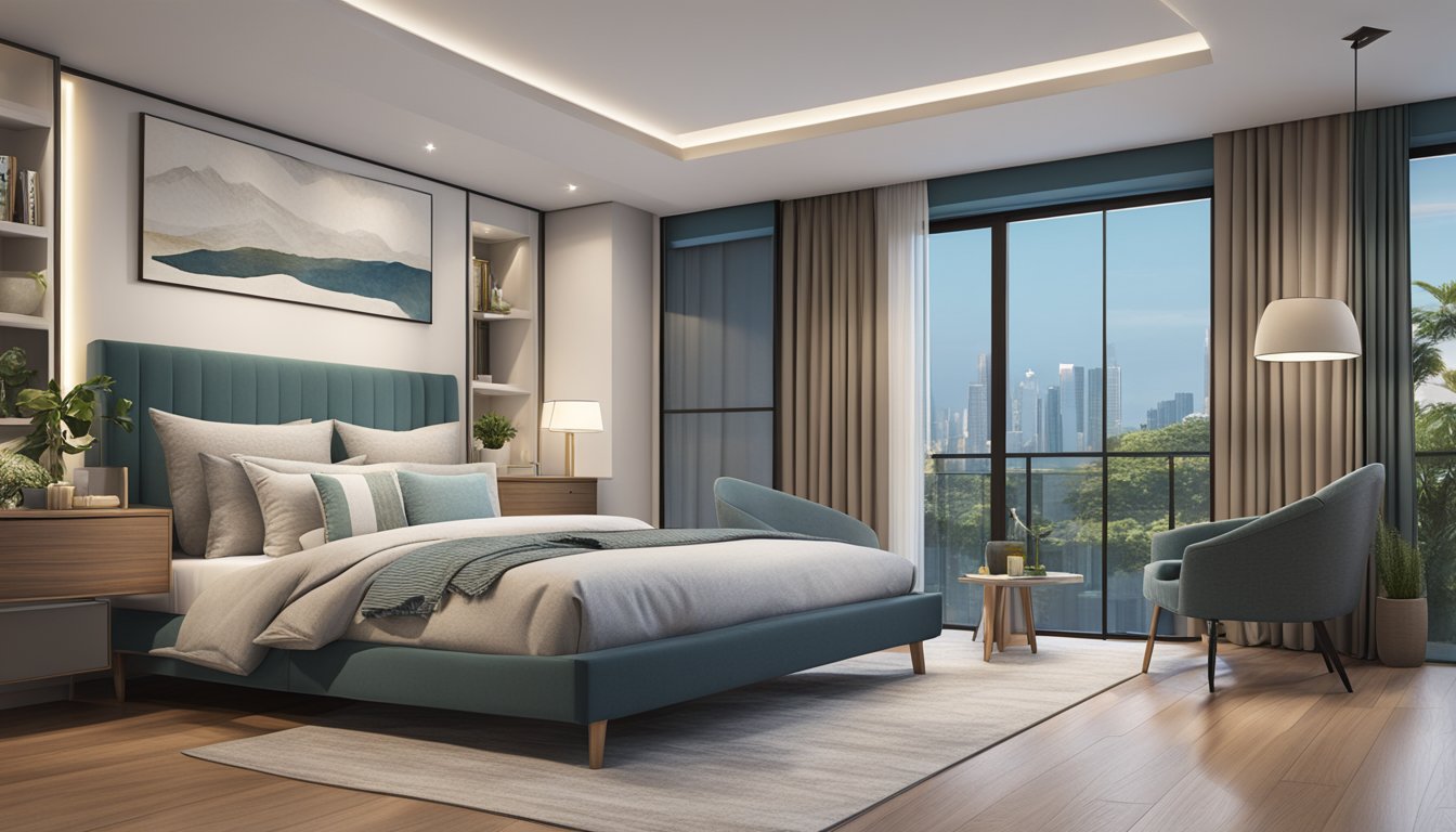 A spacious king-size bed with dimensions of 183cm x 190cm in a modern Singaporean bedroom