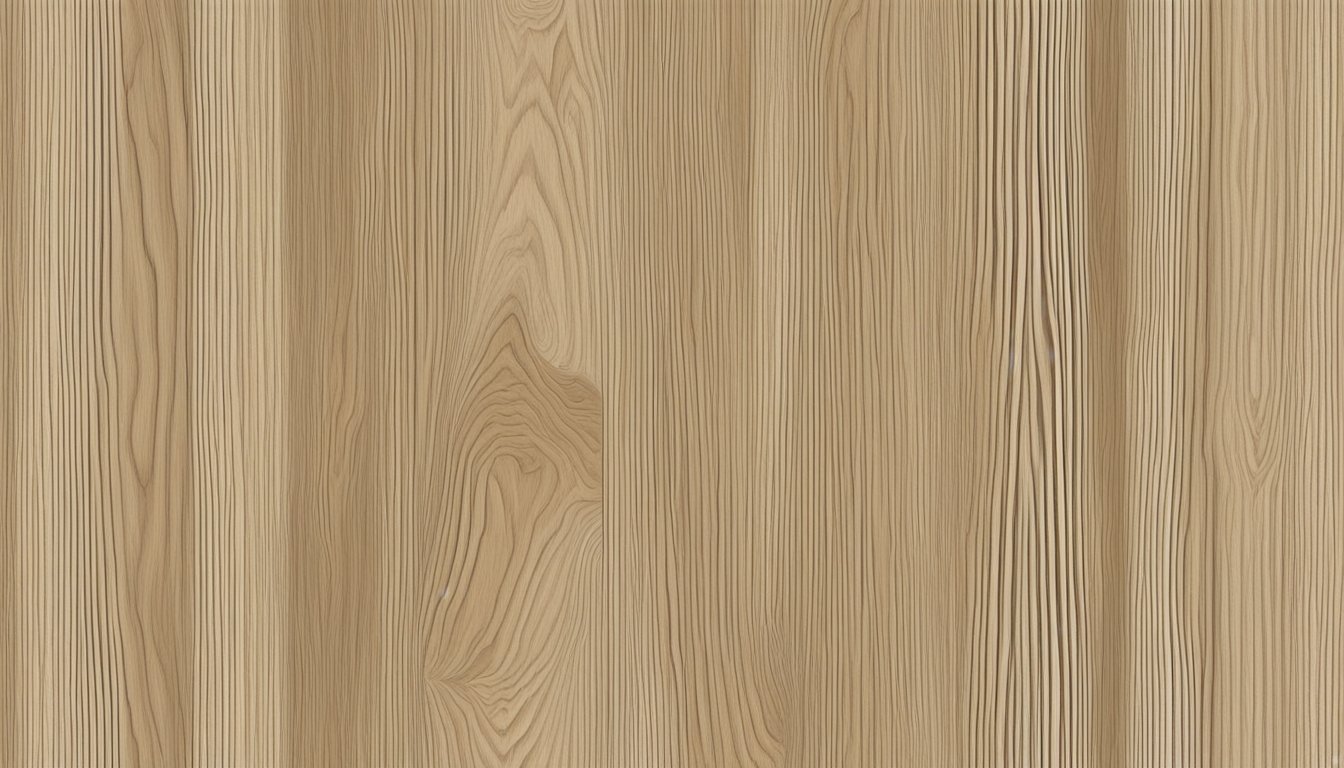 Ash wood with distinct grain pattern and light color, often used in furniture and flooring