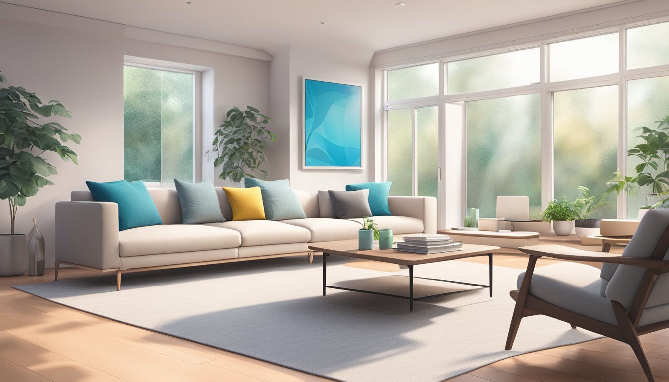 A modern living room with a Daikin air conditioning unit installed, showcasing its innovative technology and energy-saving benefits