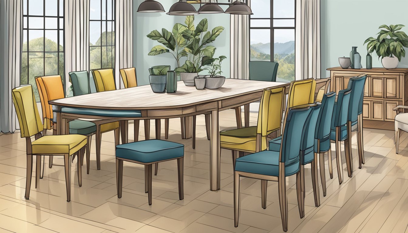 A person choosing dining table chairs from a variety of styles and materials