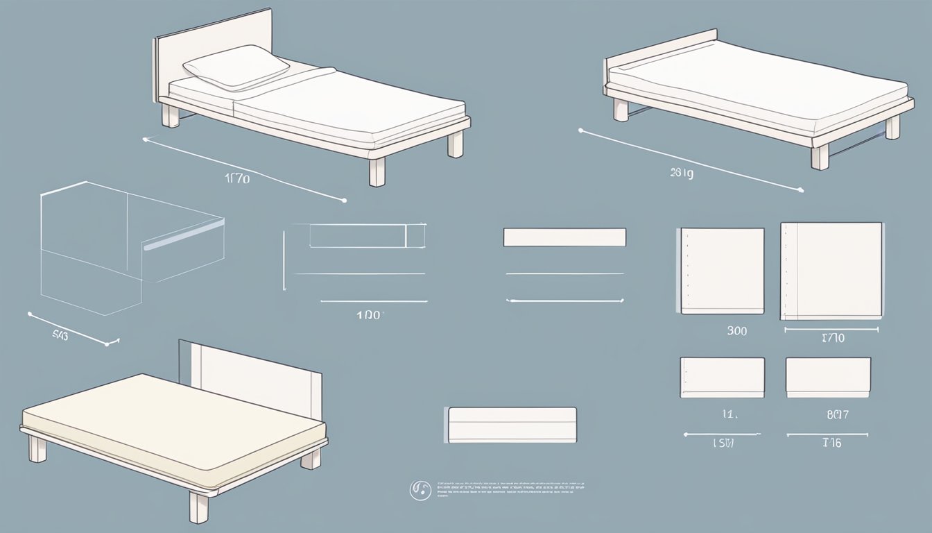 A single bed with a neatly arranged sheet, showing the dimensions