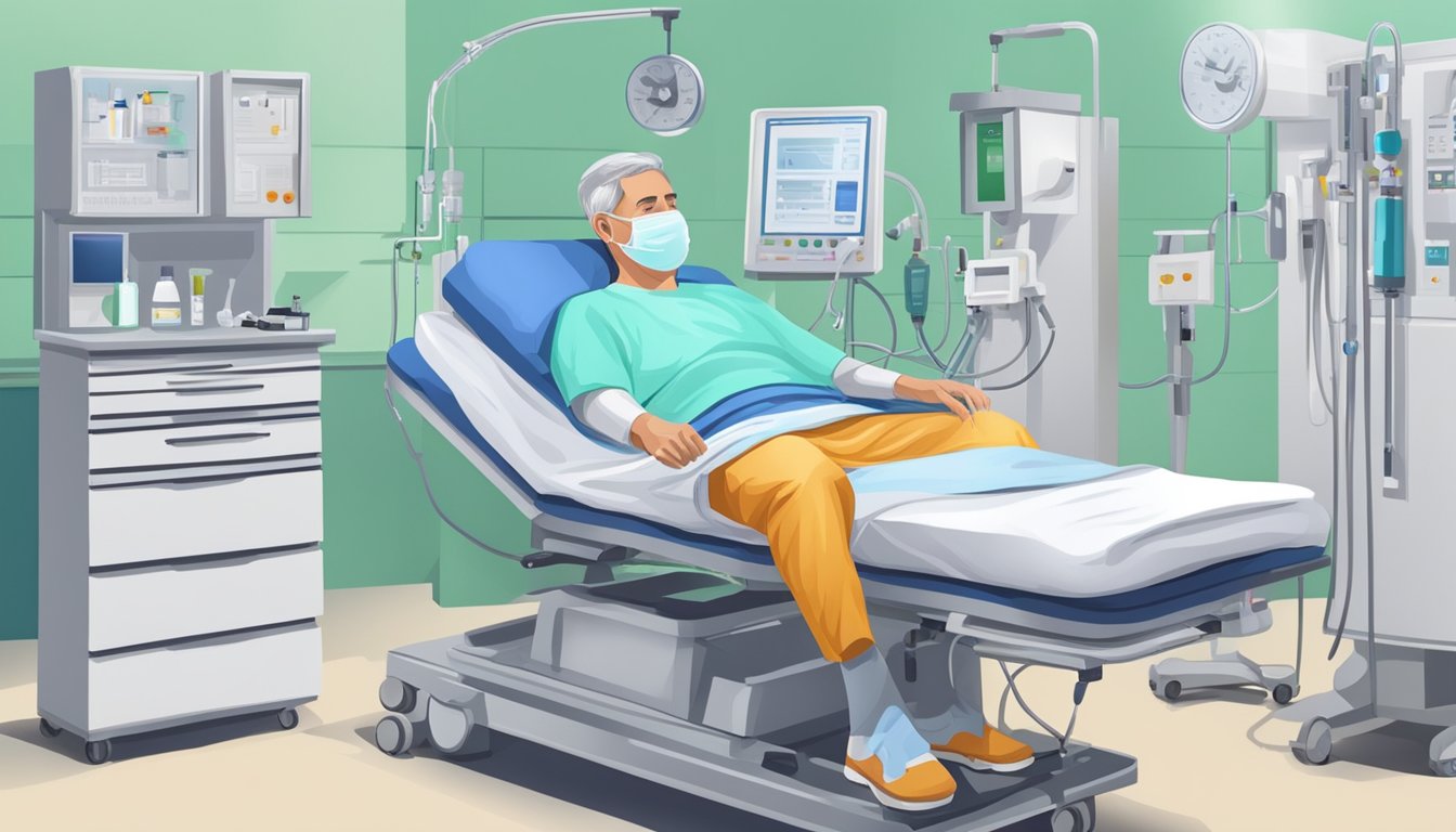 A patient receiving medical treatment and management for heart attack recovery