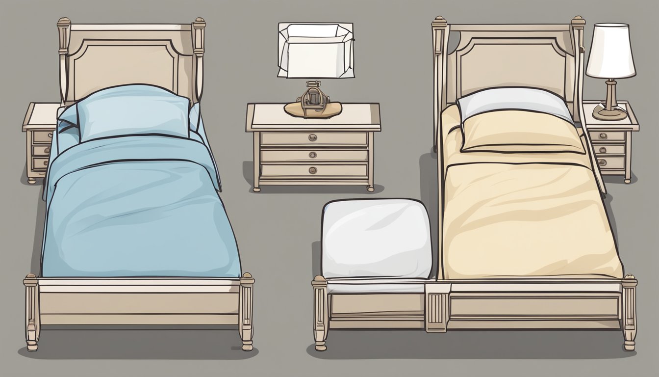 Two beds side by side: one standard single, the other super single. Both with identical bedding and pillows