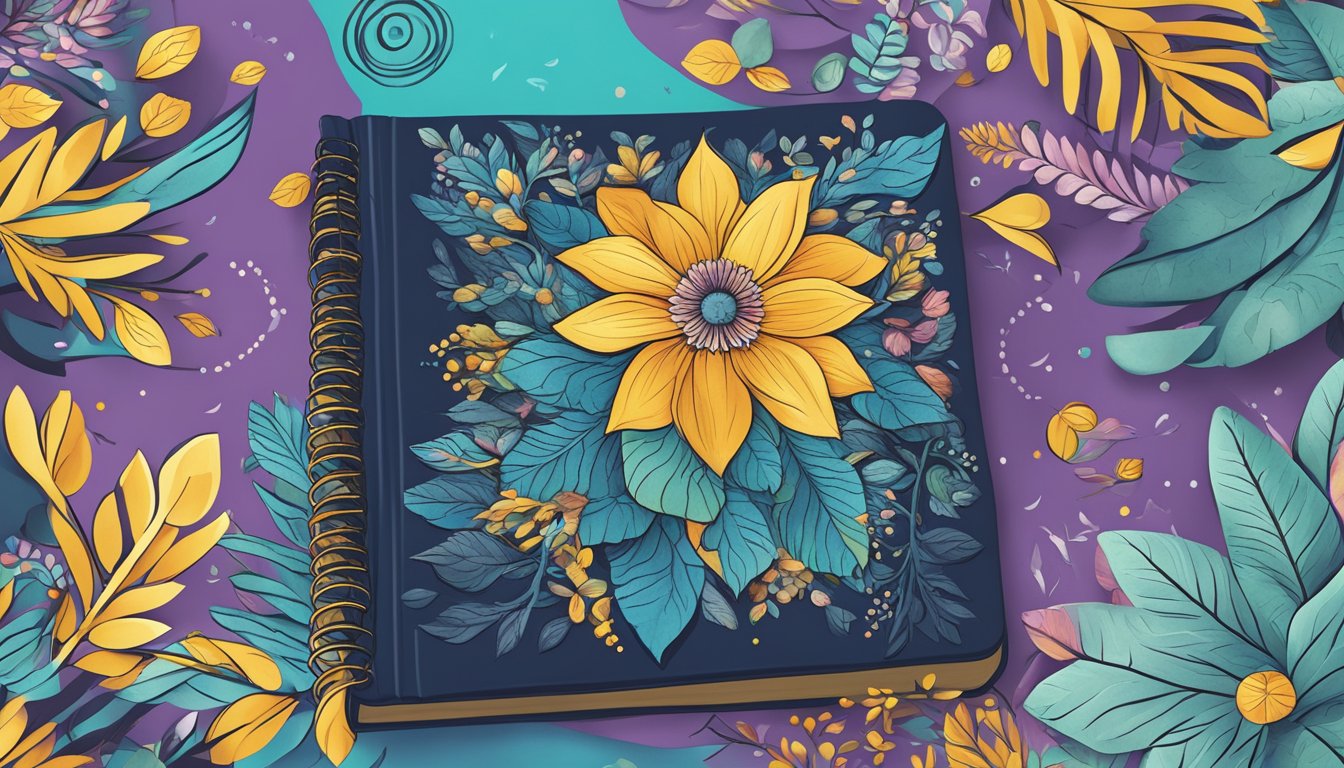 A customised notebook cover adorned with vibrant colors and intricate patterns, featuring personalized text or imagery