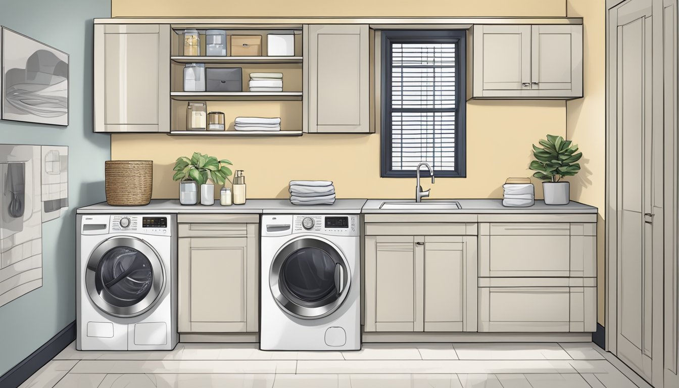 A modern washer and dryer set in a sleek Singaporean laundry room
