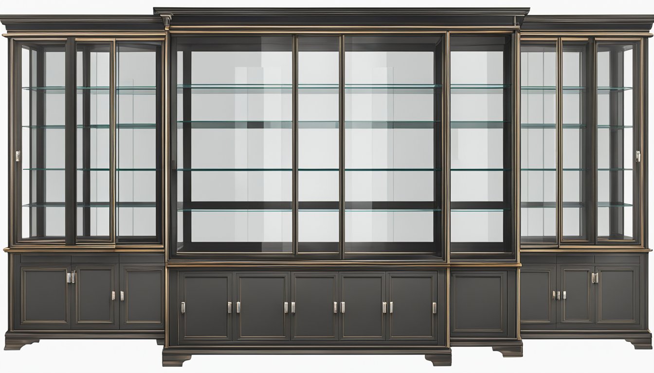 A sleek display cabinet with glass doors showcases elegant design and aesthetics
