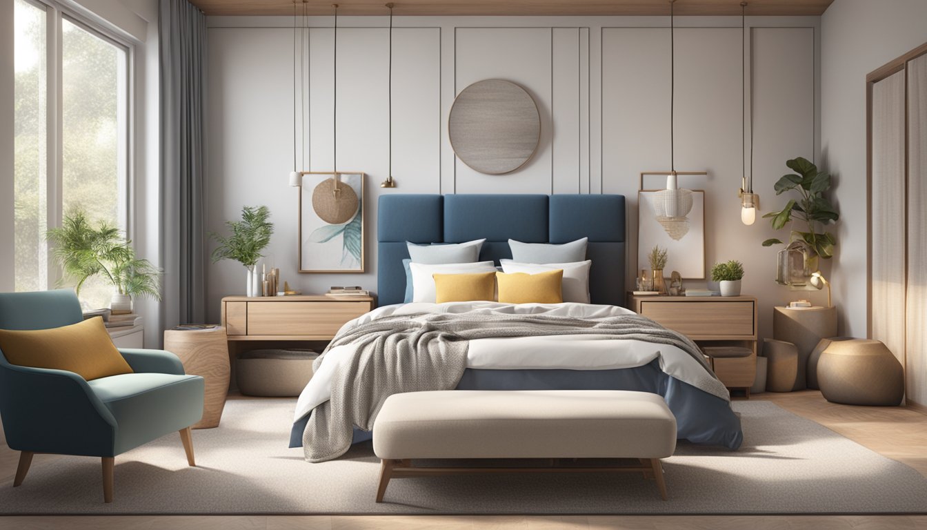 A cozy bedroom with a variety of pillows displayed on a bed, showcasing different sizes, shapes, and materials for the optimal sleep experience