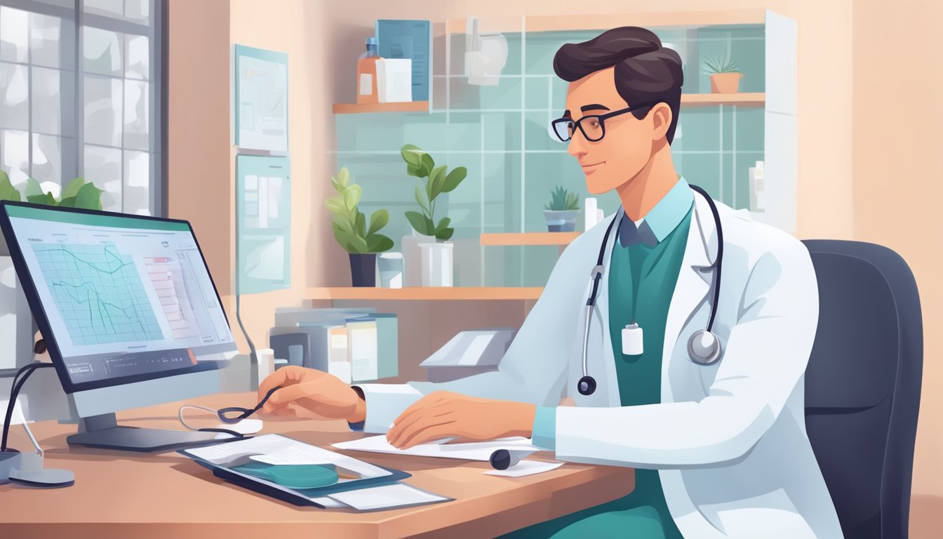 A doctor monitors patient's heart health with regular check-ups and prescribes medication for long-term prevention