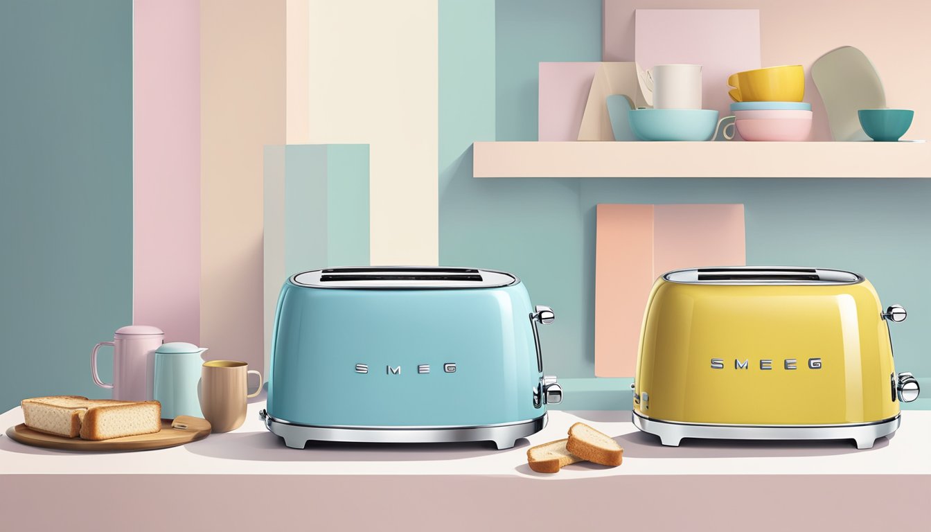 A hand reaches out to open a box, revealing the sleek and colorful Smeg toaster range inside. Shimmering in the light, the toasters exude modern style and quality craftsmanship