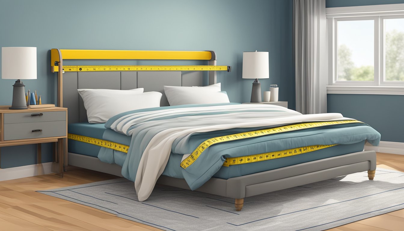 A tape measure measuring the width and length of a super single bed in centimeters