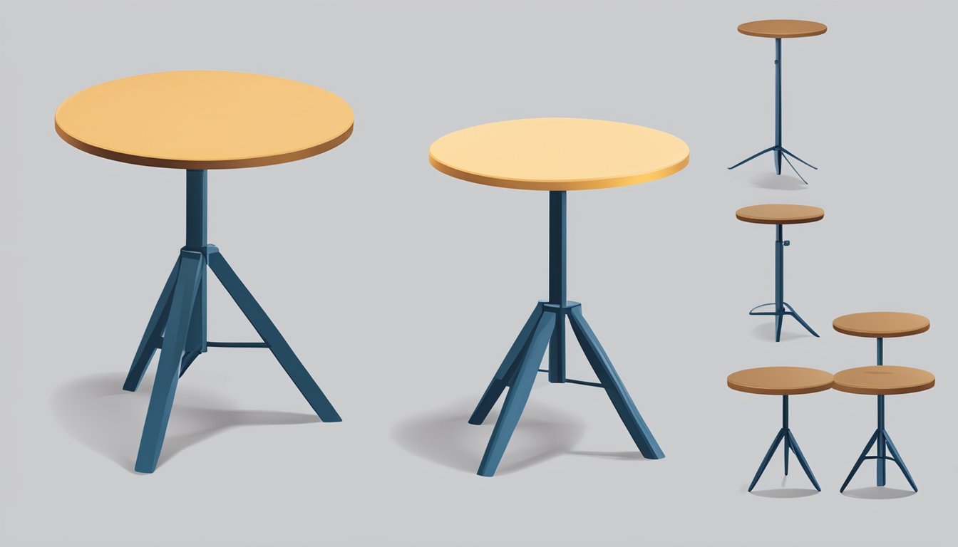 A table stands at waist height, with a smooth surface and sturdy legs