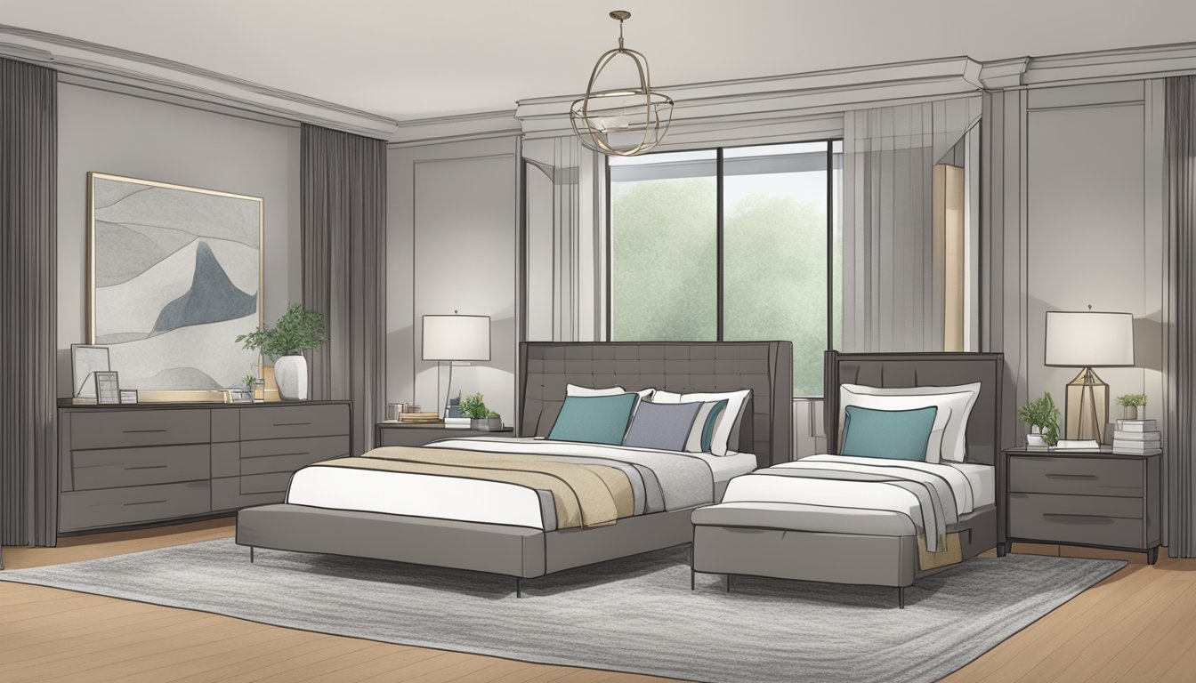 A spacious bedroom with a king size and queen size bed side by side, with a FAQ list displayed prominently above them