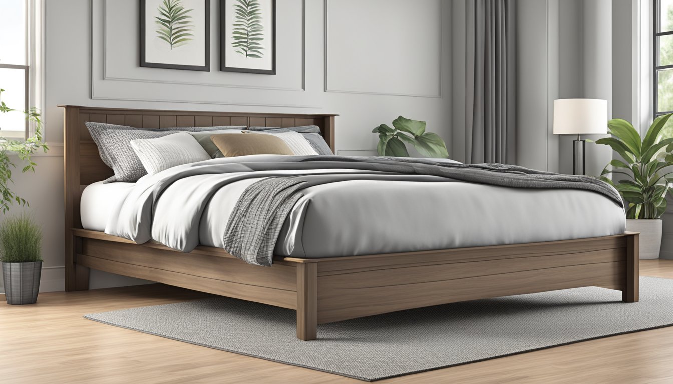 A sturdy king size bed frame with clean, simple lines. Dimensions are essential for accurate depiction