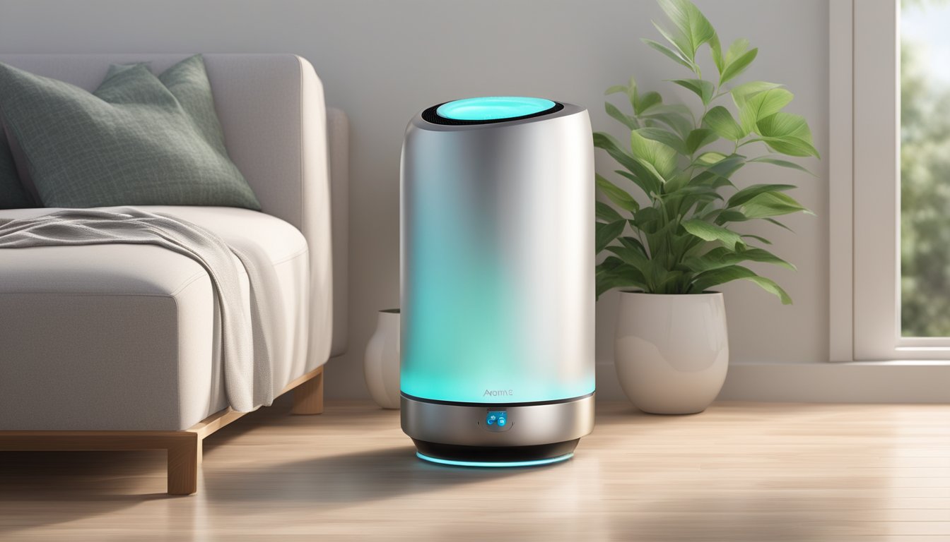 Aromatic mist rises from a sleek air purifier, dispersing a calming scent throughout the room