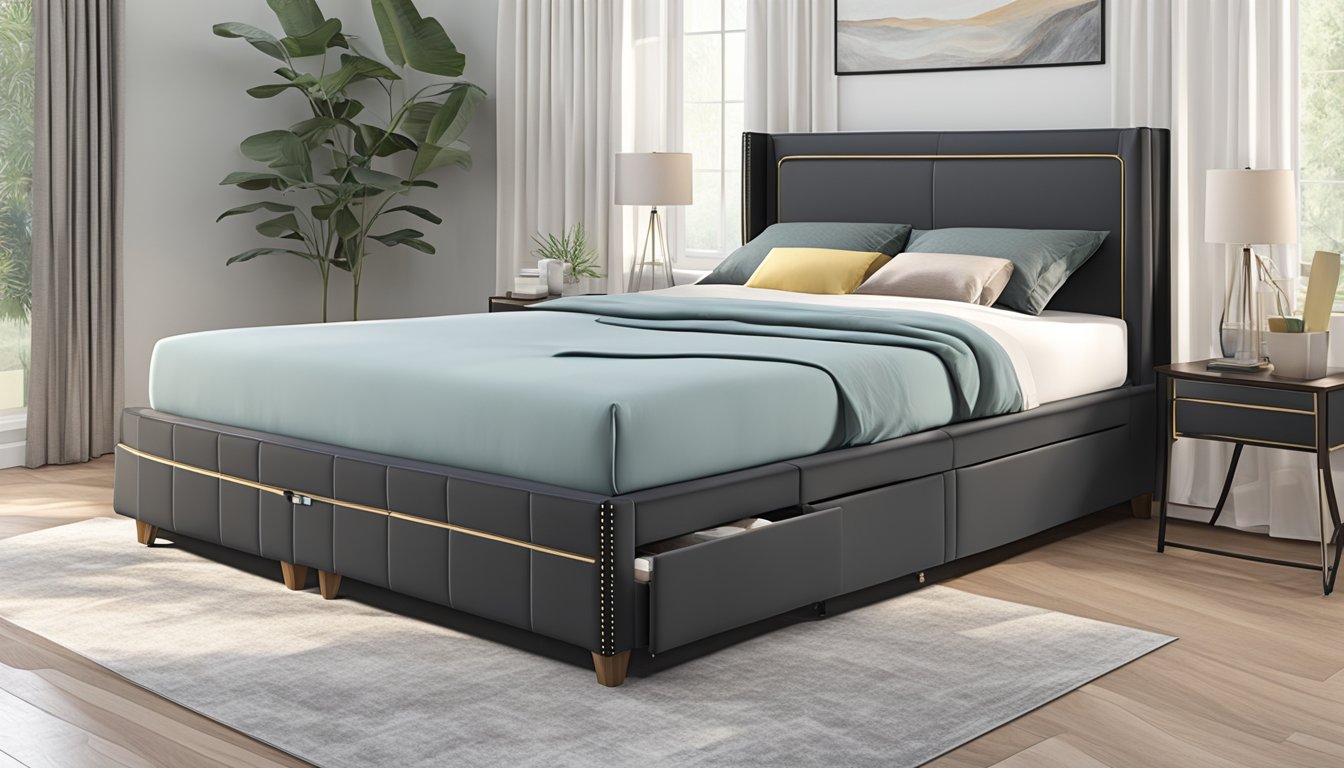 A queen size ottoman bed frame with sleek, modern design and convenient storage features