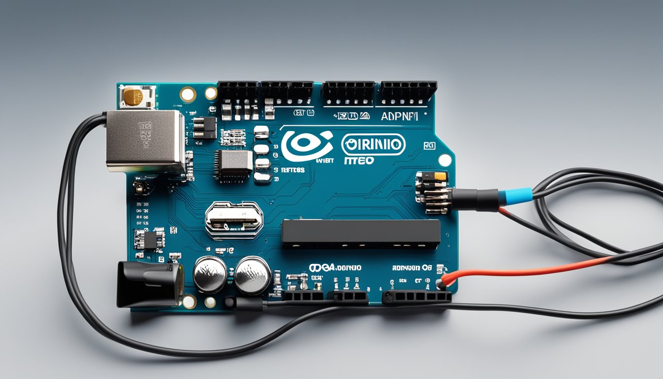 An Arduino board connected to sensors, displaying real-time heart rate data on a computer screen