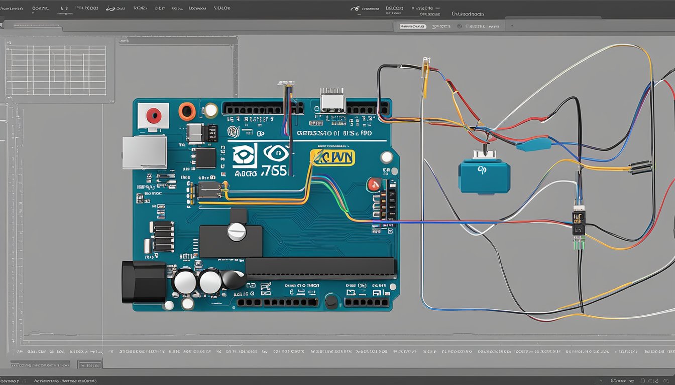 A heart rate sensor is connected to an Arduino board. The LED display shows the fluctuating heart rate readings