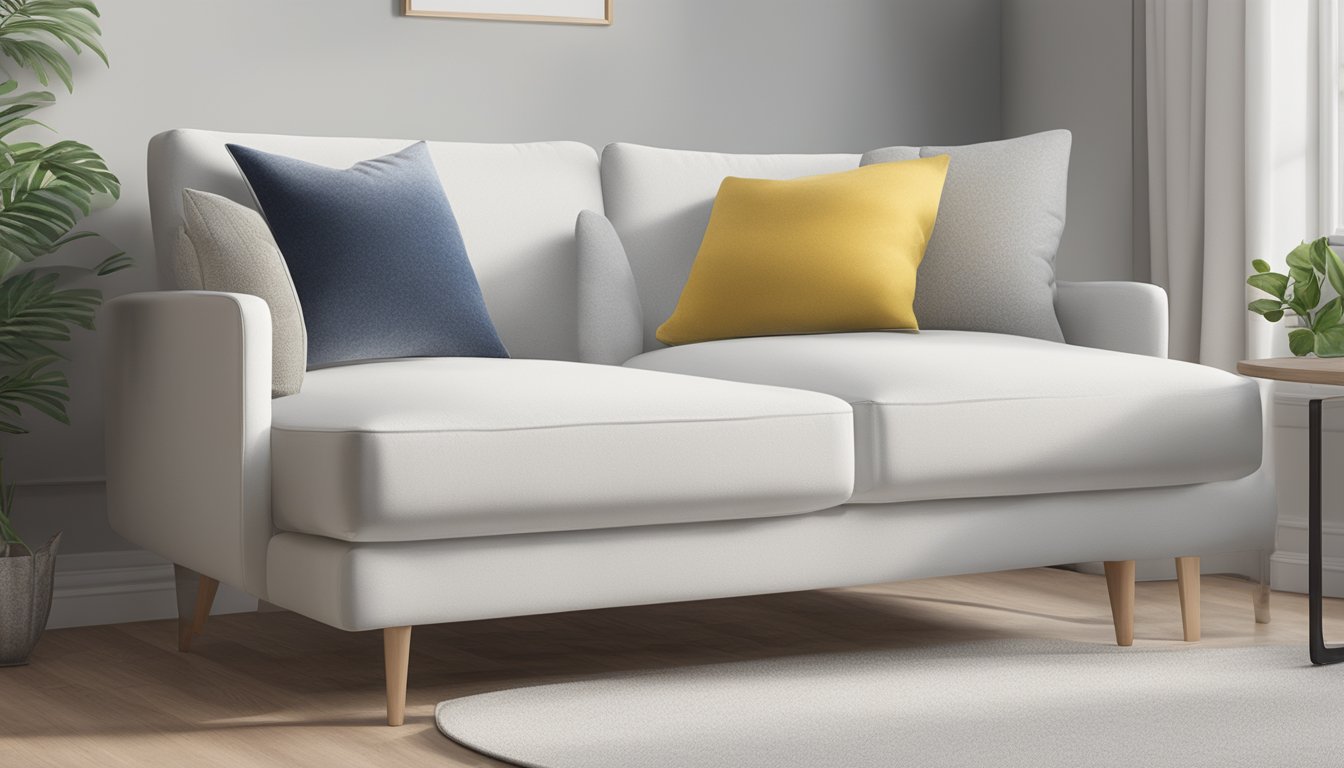 A 50x50 cm pillow sits on a white couch