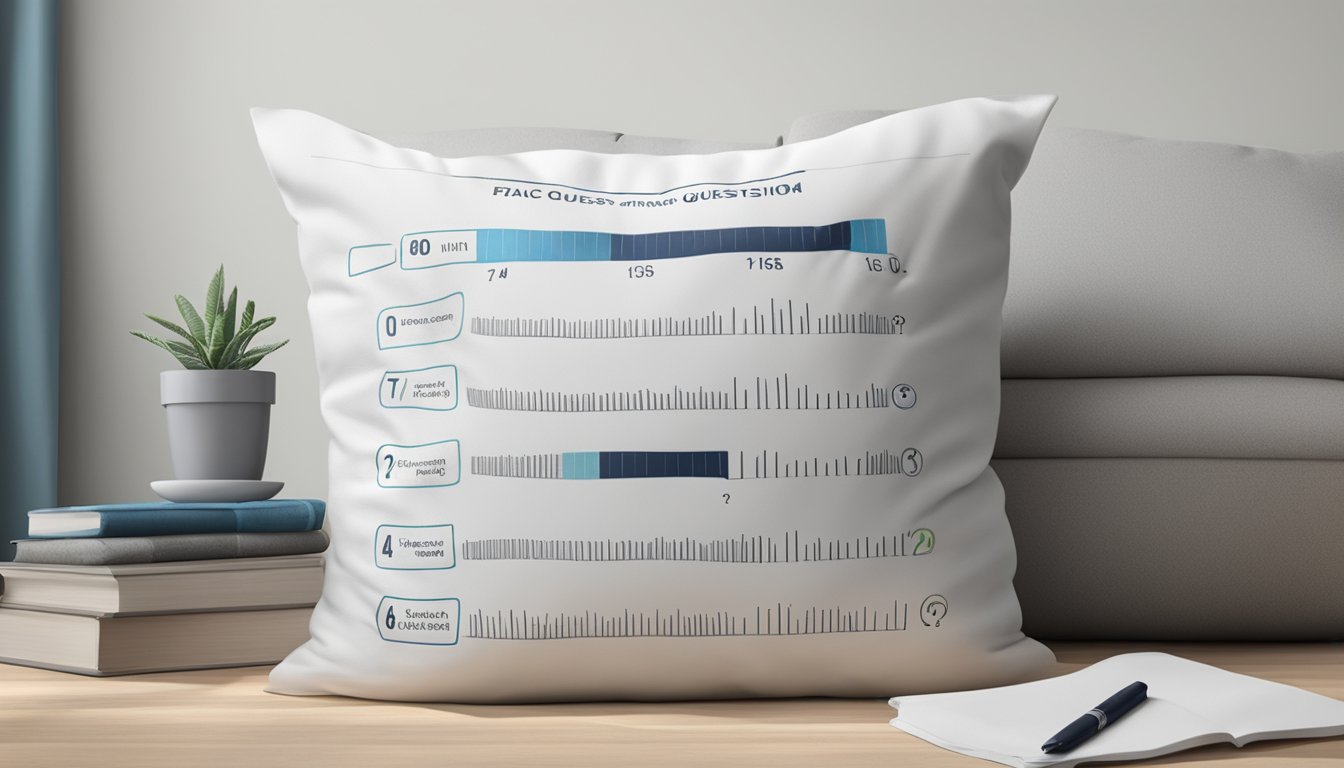 A pillow measuring 50cm x 50cm with "Frequently Asked Questions" printed on it