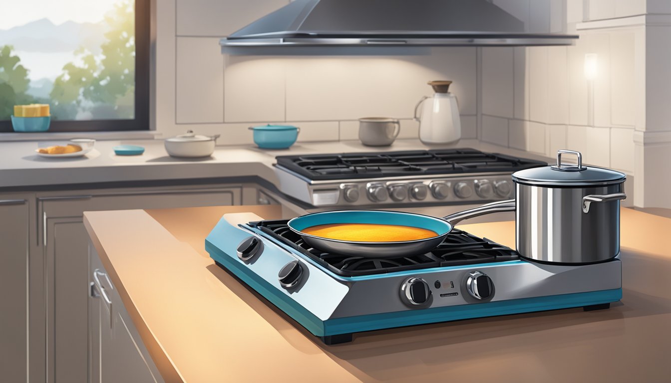 An induction cooktop glowing with heat, while a gas stove sits cold and unused nearby