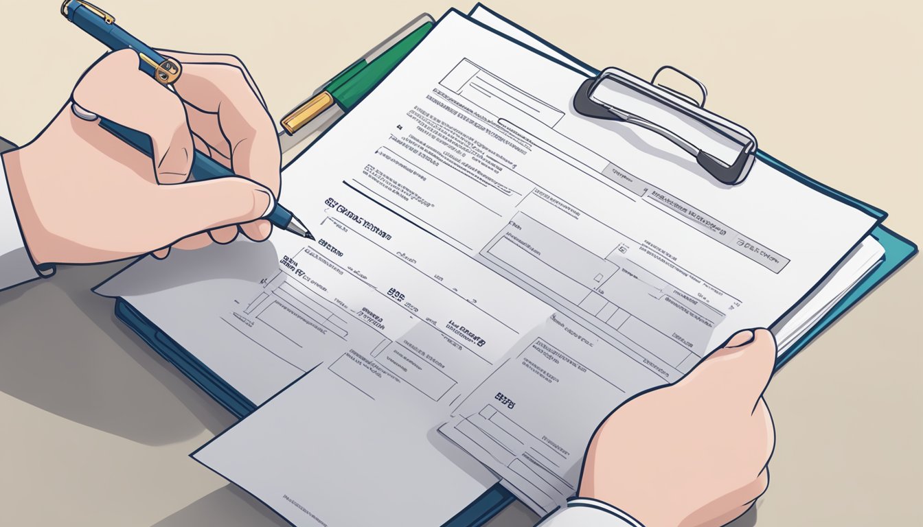 A hand holding an ocbc easicredit waiver form with a pen ready to fill it out