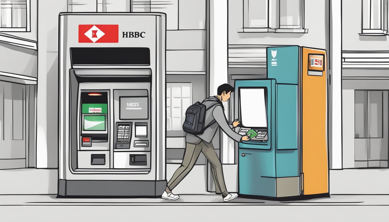A person swiping a credit card at an HSBC bank ATM to pay off their Personal Line of Credit in Singapore