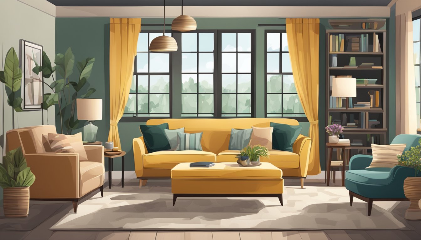A living room with various cheap sofas displayed, each with different styles, colors, and sizes, creating a cozy and inviting atmosphere