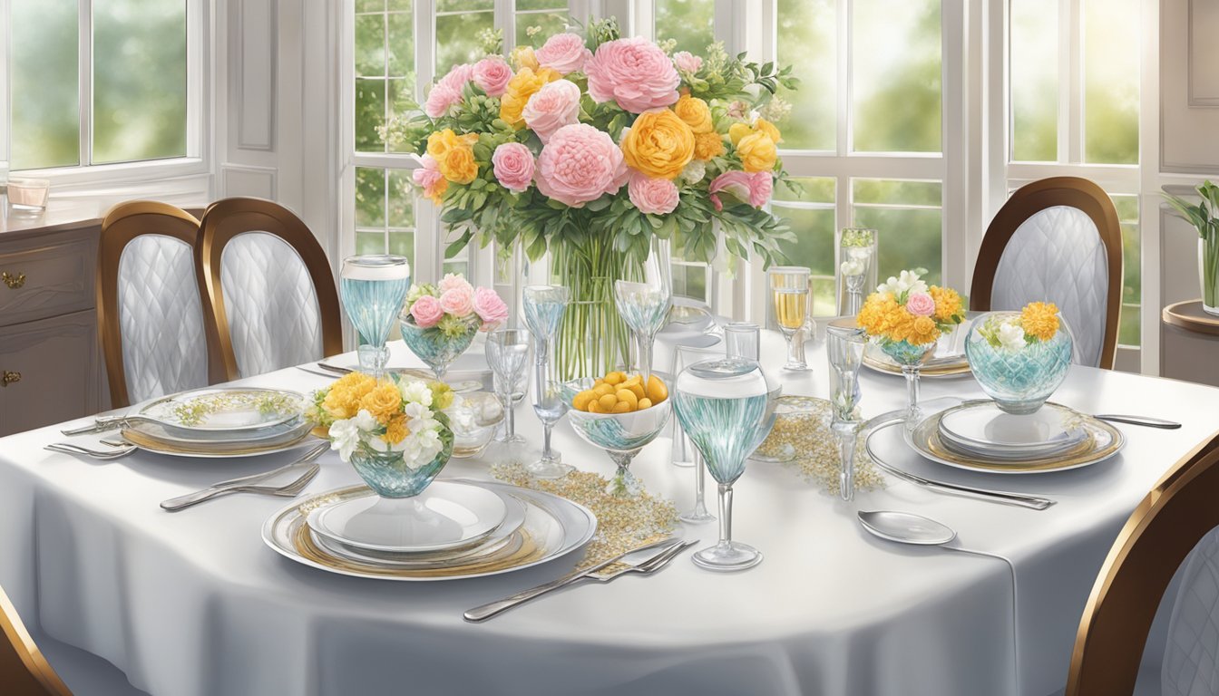 A beautifully set 4-seater dining table in Singapore, with elegant tableware, sparkling glassware, and a centerpiece of fresh flowers, creating an inviting and luxurious dining experience