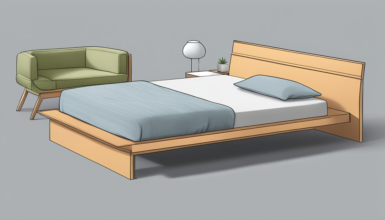 A platform bed with practical considerations, clean lines, and minimalistic design