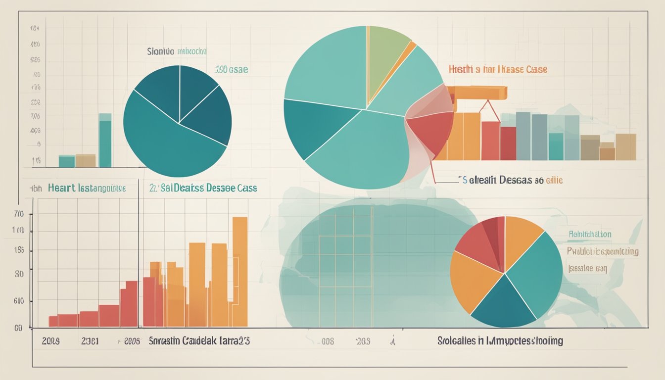 A graph shows the decline in smoking rates alongside a rise in heart disease cases, symbolizing the impact of legislation and public health initiatives