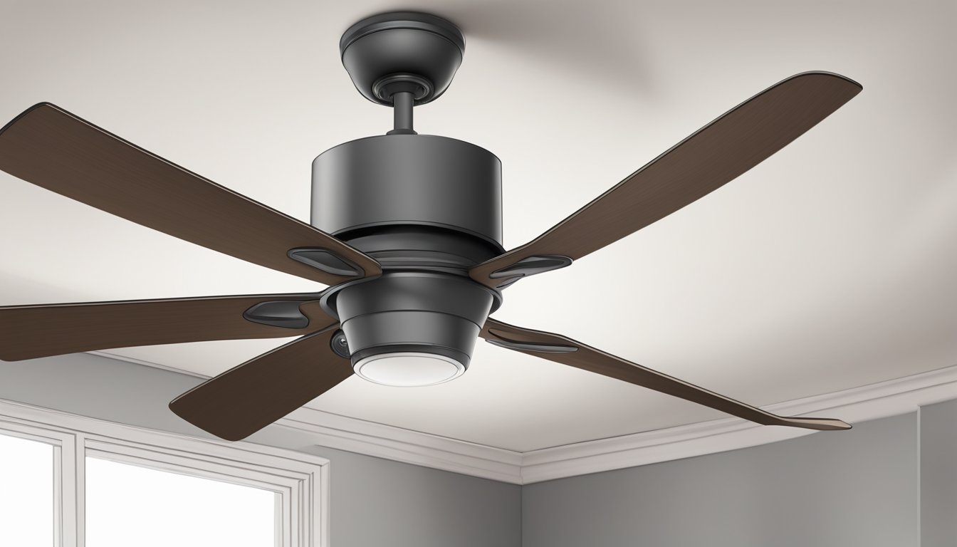 A corner ceiling fan spins quietly, casting a gentle breeze across the room