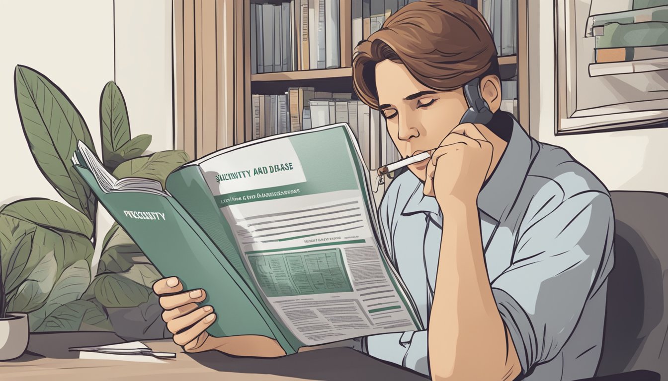 A person reading a brochure titled "Frequently Asked Questions: Smoking and Heart Disease" with a concerned expression