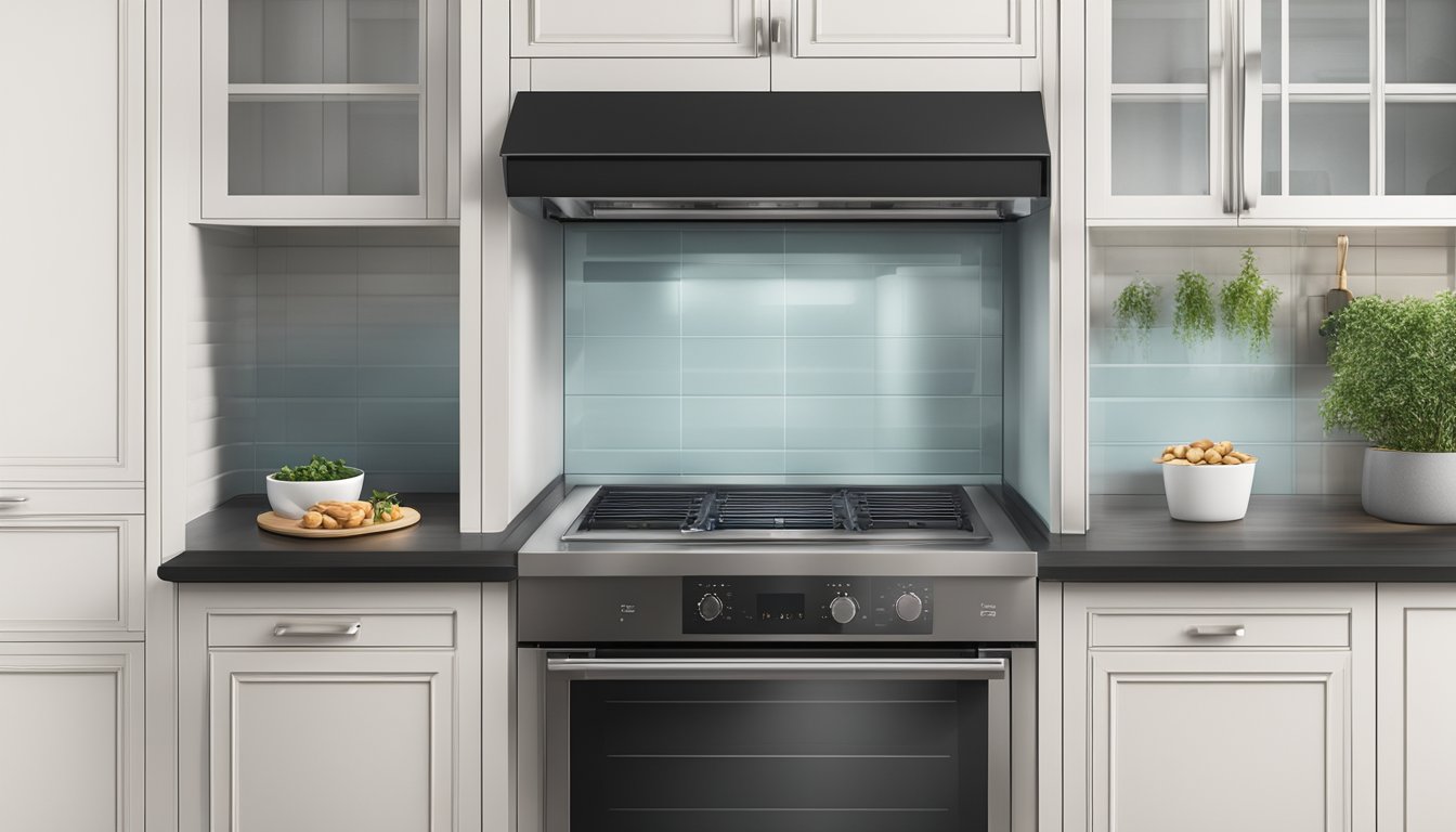A sleek, modern built-in oven in a stylish Singaporean kitchen, with a digital display and touchpad controls