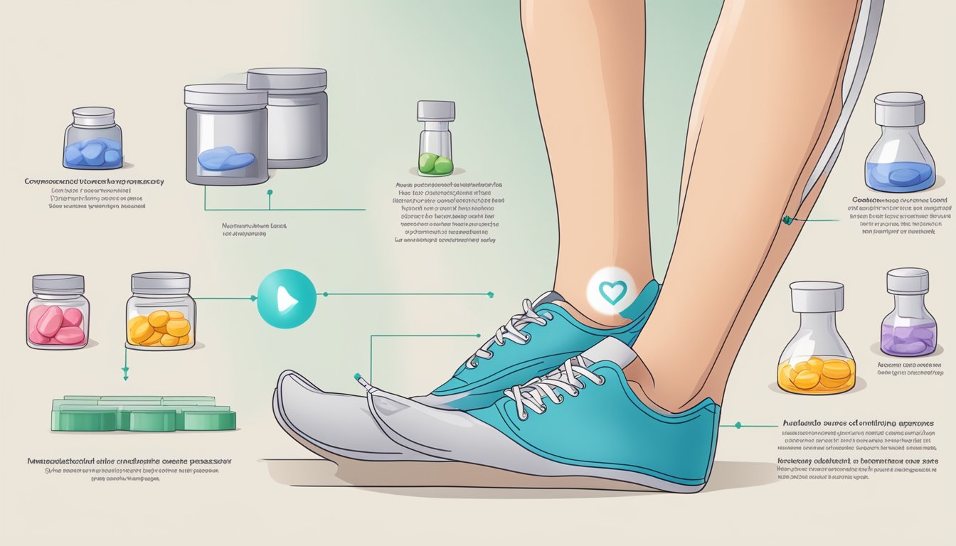 Ankles swelling, heart failure managed. Medication, elevation, and compression