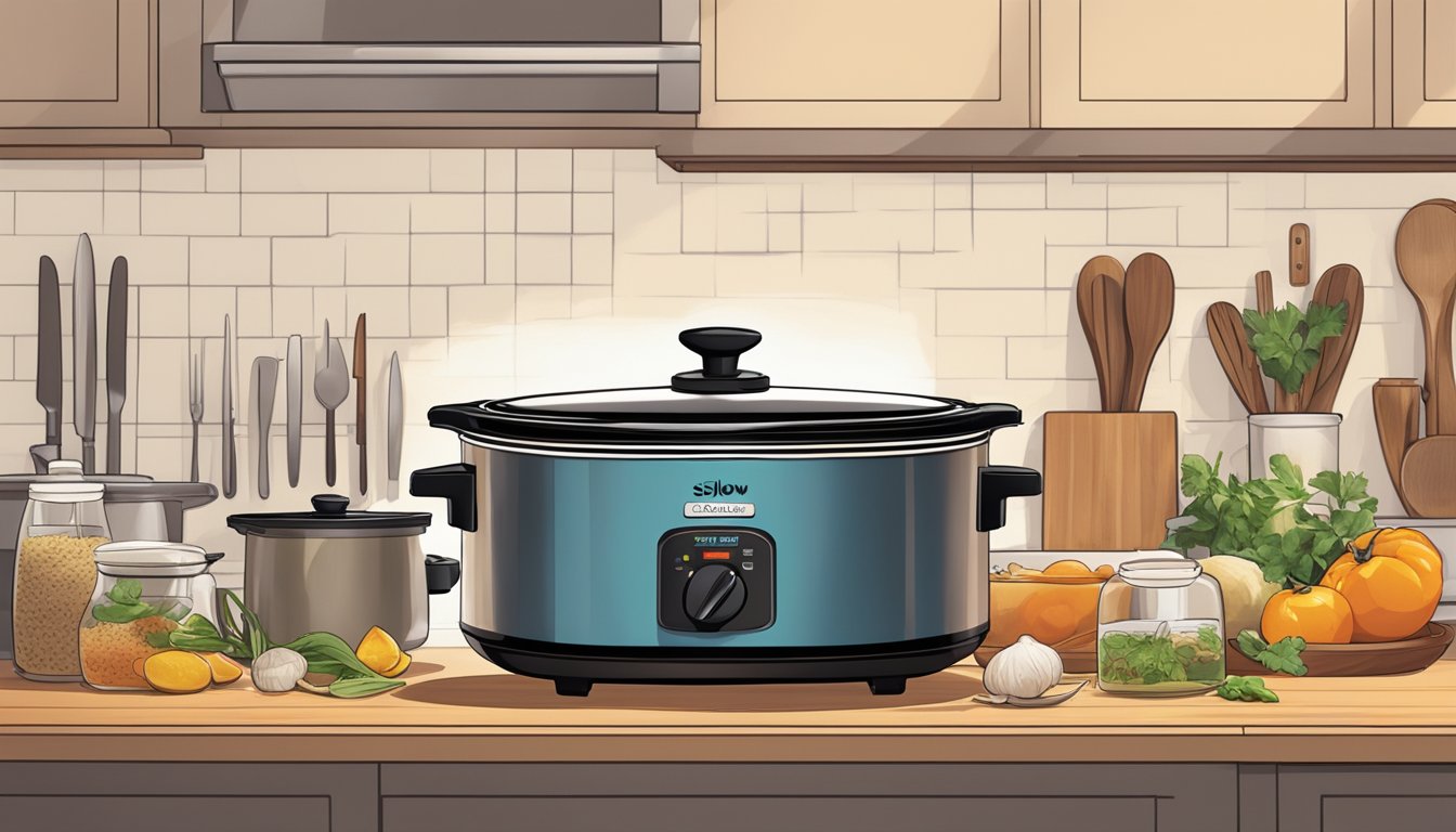 A slow cooker sits on a kitchen counter in Singapore, filled with aromatic ingredients and emitting a warm, inviting scent