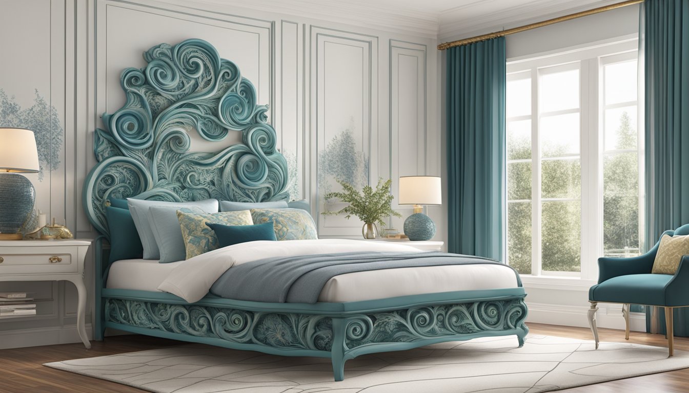 A seahorse bed frame with intricate, swirling designs and a sleek, elegant aesthetic