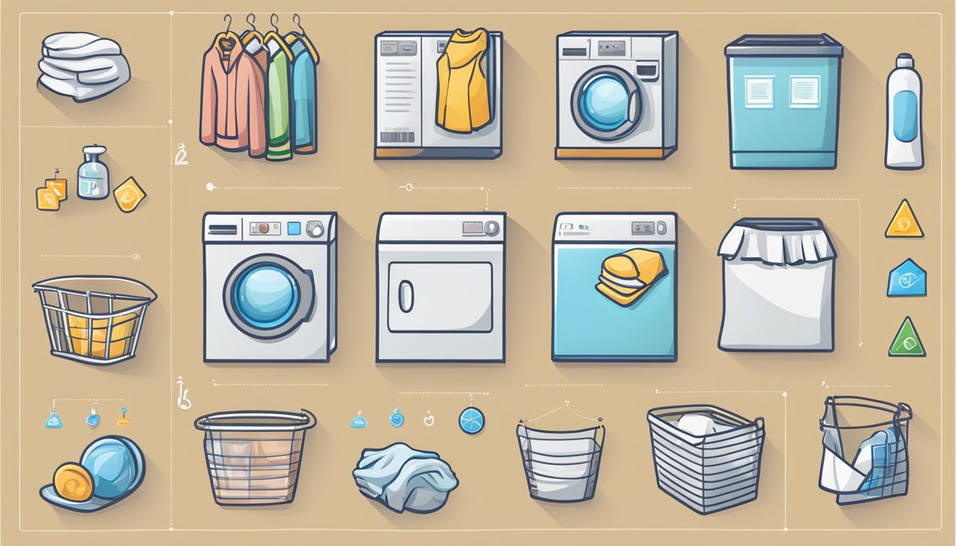 A laundry symbols guide is displayed with various icons and corresponding explanations