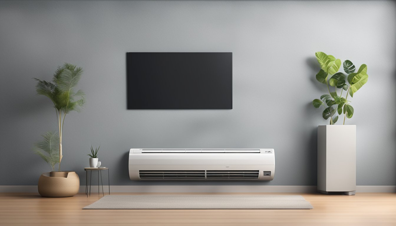 A sleek, modern air conditioning unit with advanced features, including a digital display, energy-saving inverter technology, and a remote control