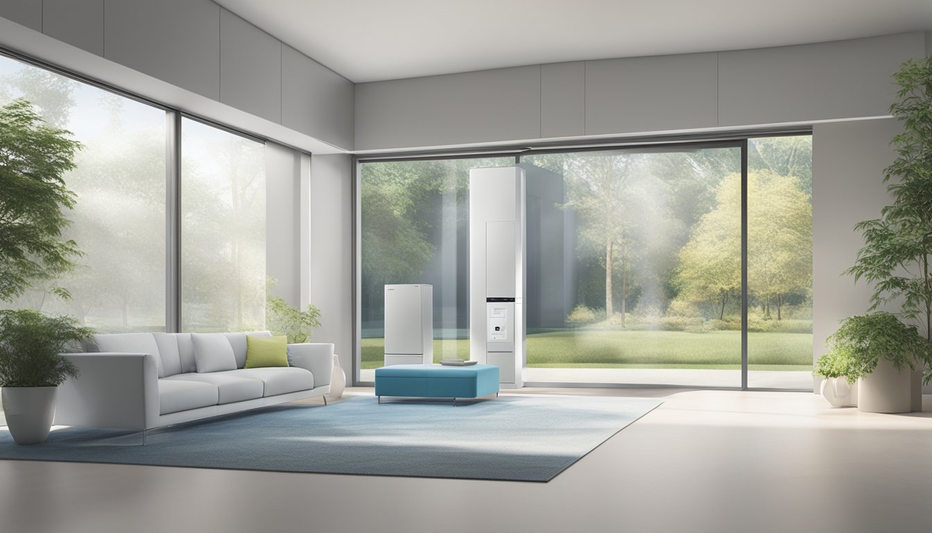 A Daikin System 4 unit stands against a modern, minimalist backdrop. Four sleek, compact indoor units connect to a single outdoor unit, showcasing the system's innovative features
