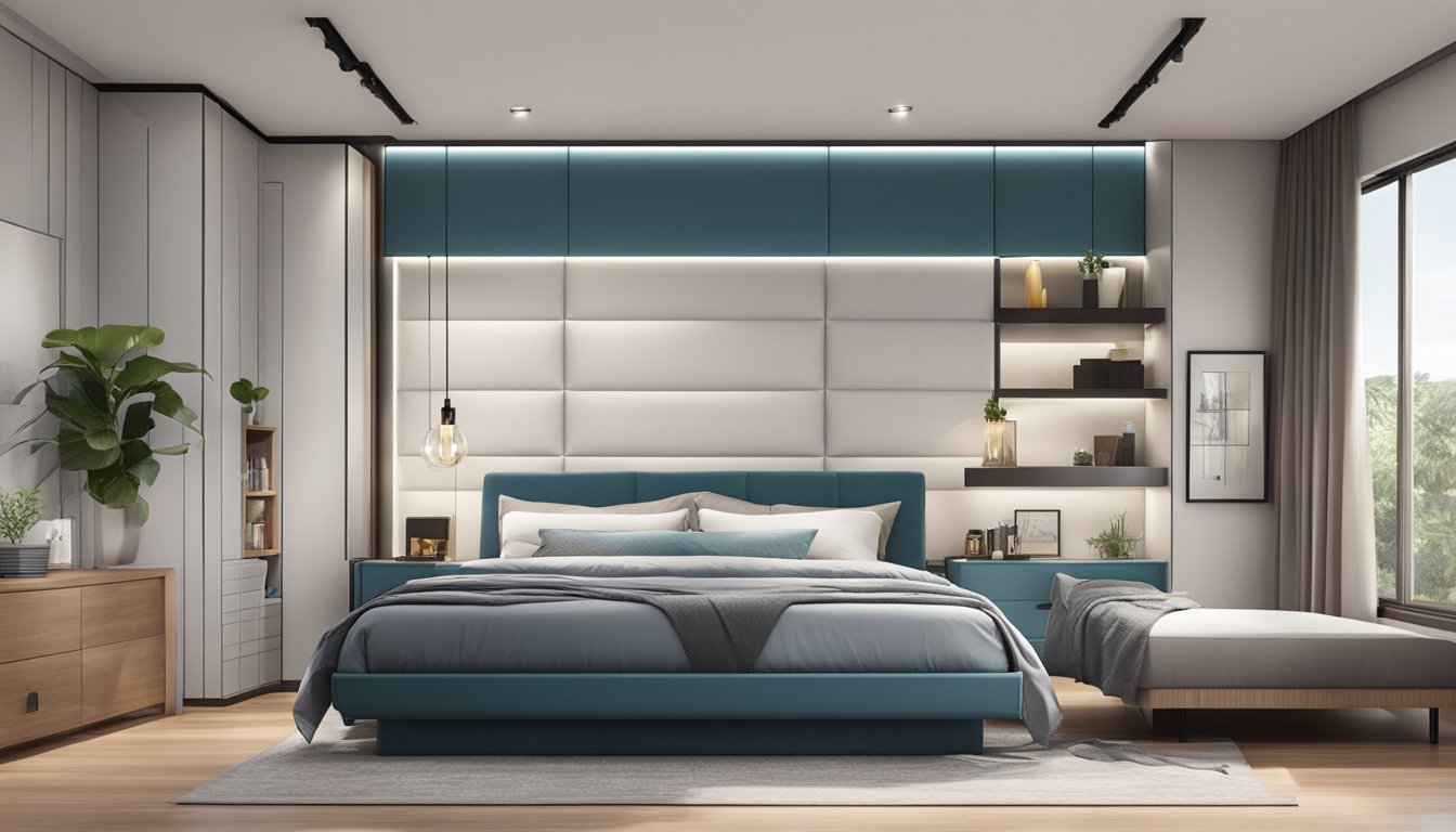 A hydraulic storage bed frame in a modern Singapore bedroom