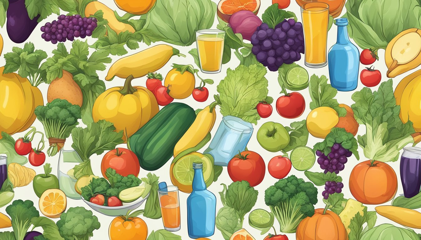 A healthy lifestyle: a person exercising, eating fruits and vegetables, and avoiding smoking and excessive alcohol