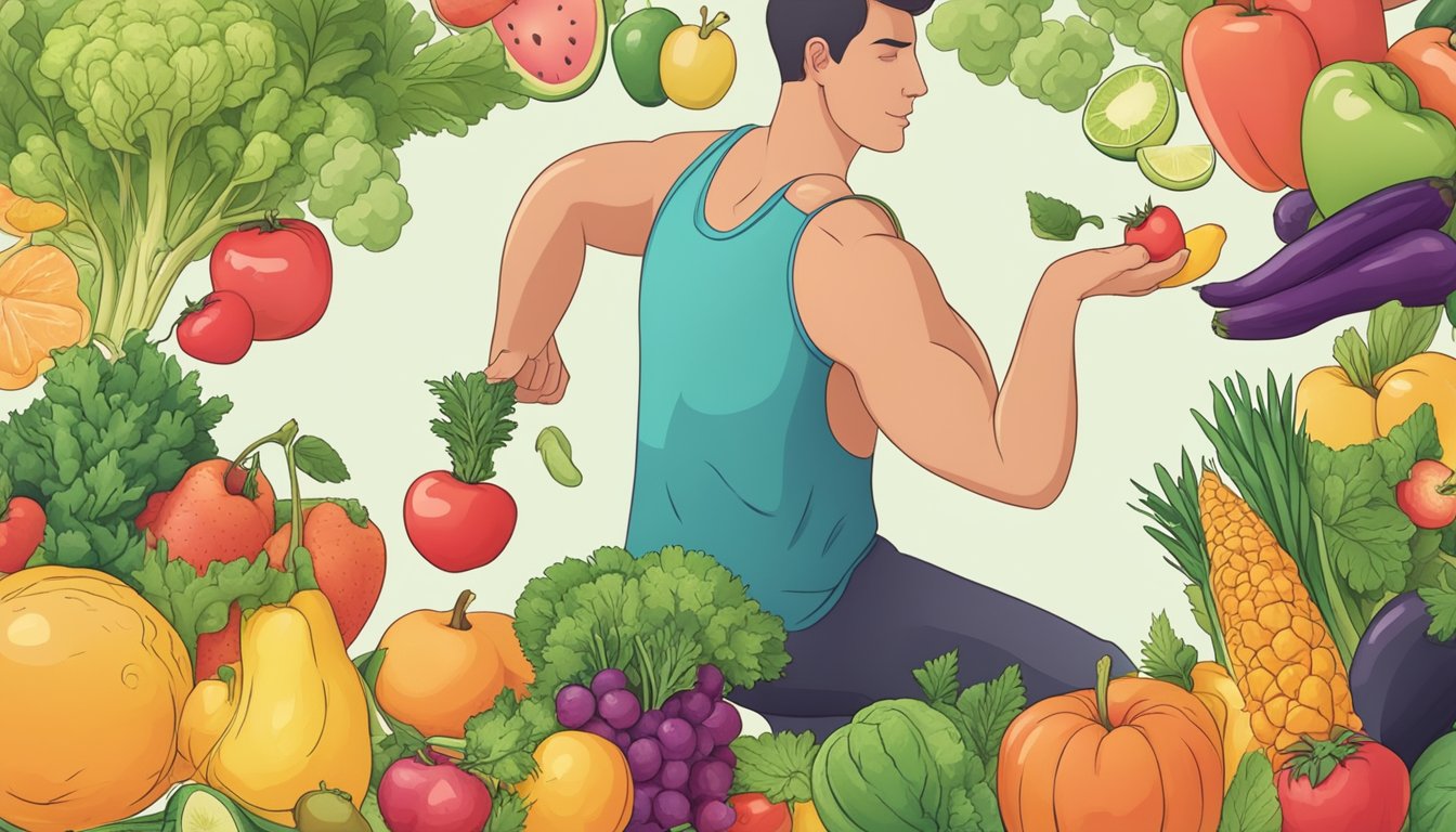 A person exercising, eating fruits and vegetables, and avoiding smoking and excessive alcohol to prevent ischaemic heart disease