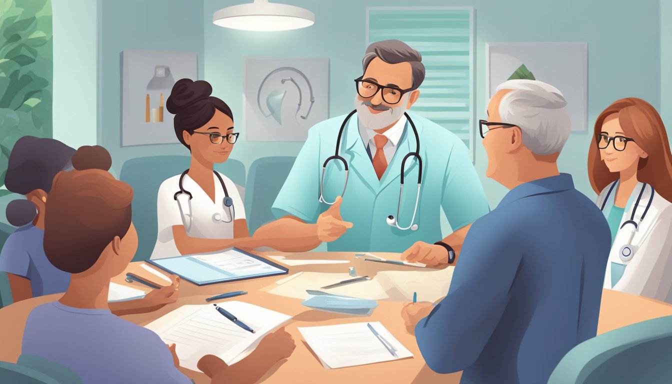 A doctor explaining heart-healthy habits to a group of patients