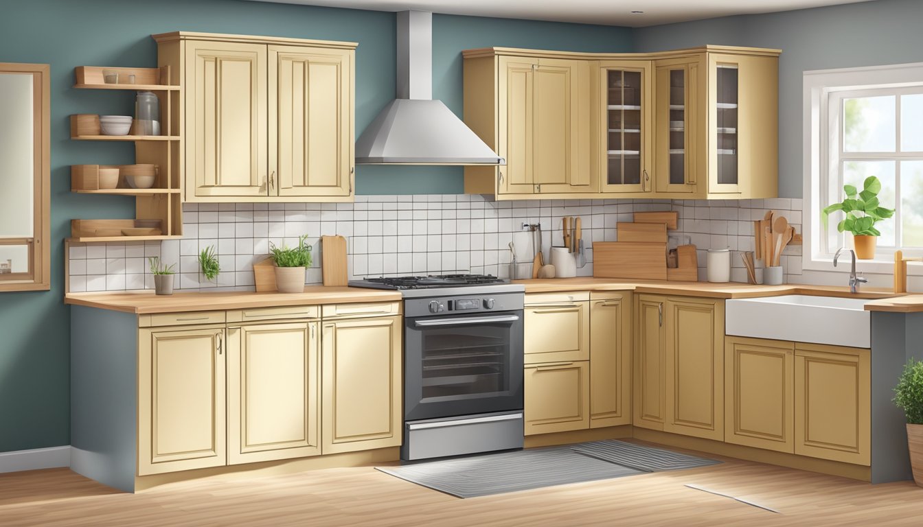 A carpenter installs and maintains ready-made kitchen cabinets