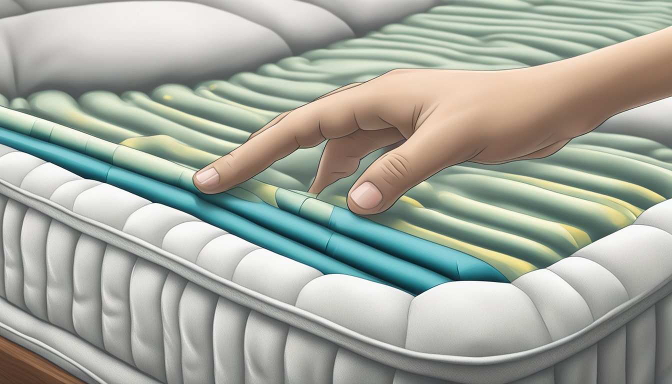 A hand presses down on a mattress, feeling the springs underneath, showing the need for enhanced comfort and longevity
