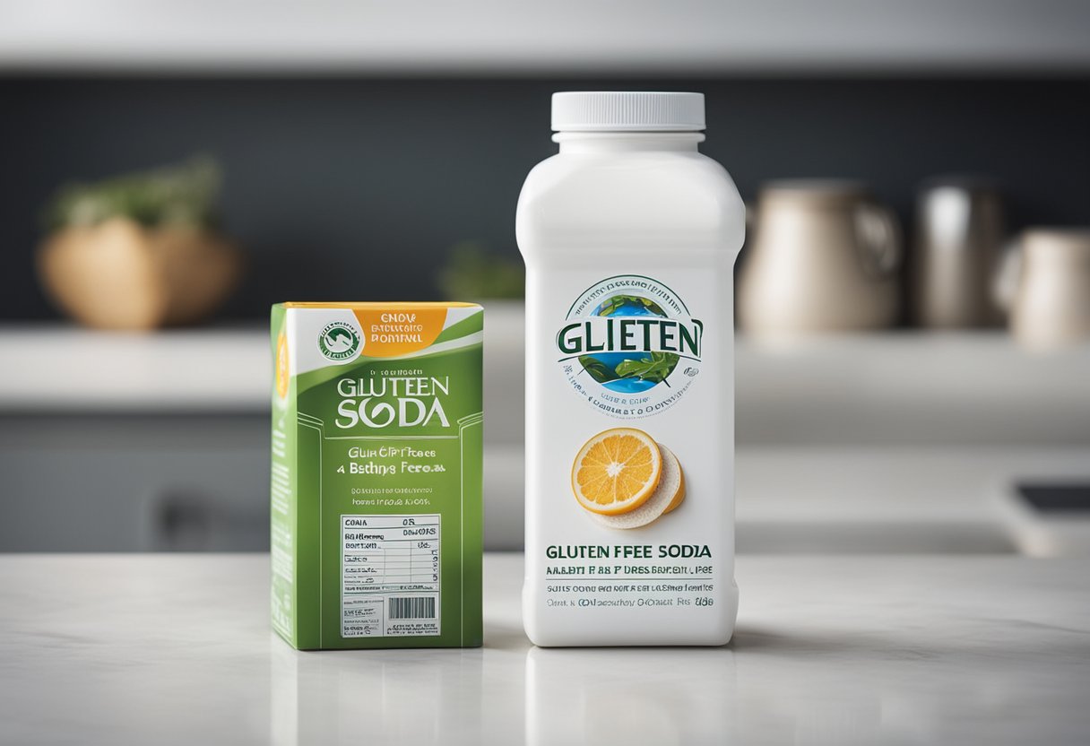 A box of baking soda sits on a clean, white countertop with a label that reads "gluten free."