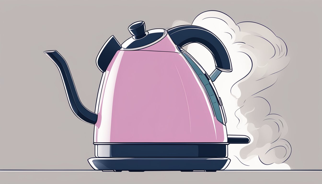 A sleek, modern kettle sits on a countertop, steam rising from its spout as it quickly heats water
