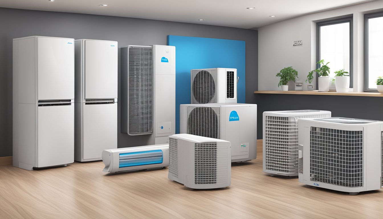 An array of Midea air conditioner models displayed with price tags for exploration