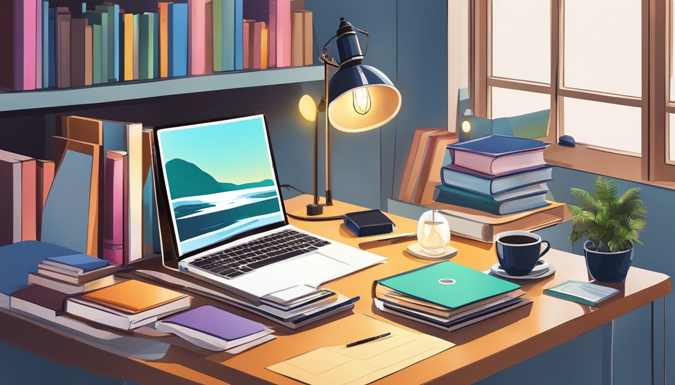 A laptop, books, and a lamp on a sleek study table bought online