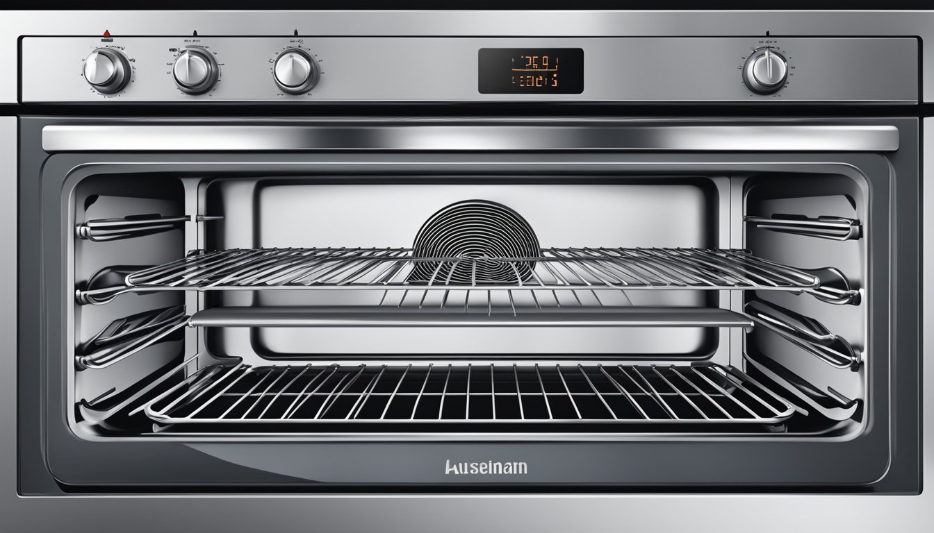 A standard oven with adjustable shelves and a capacity indicator